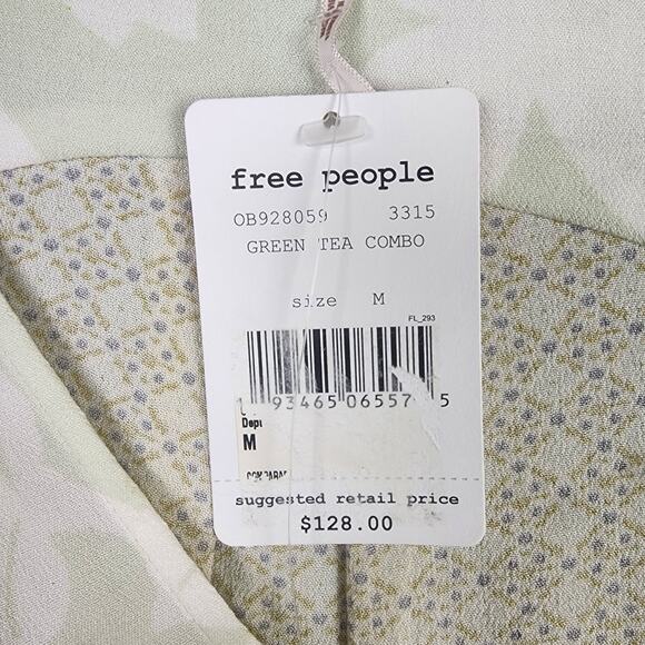 Free People Top Size M Aloha State Of Mind Floral Green Tea Patchwork NWT - Picture 3 of 6